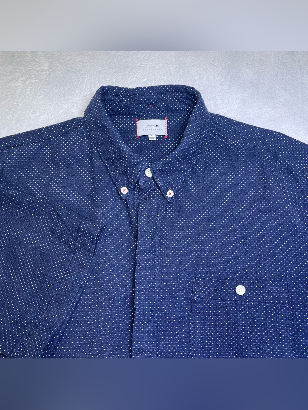 Joe's Jeans Collection Men's Large Navy Blue Micro Polka Dot Button Down Shirt